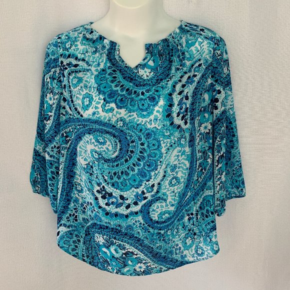 TALBOTS Paisley V Neck 3/4 Sleeve Top - Picture 1 of 4